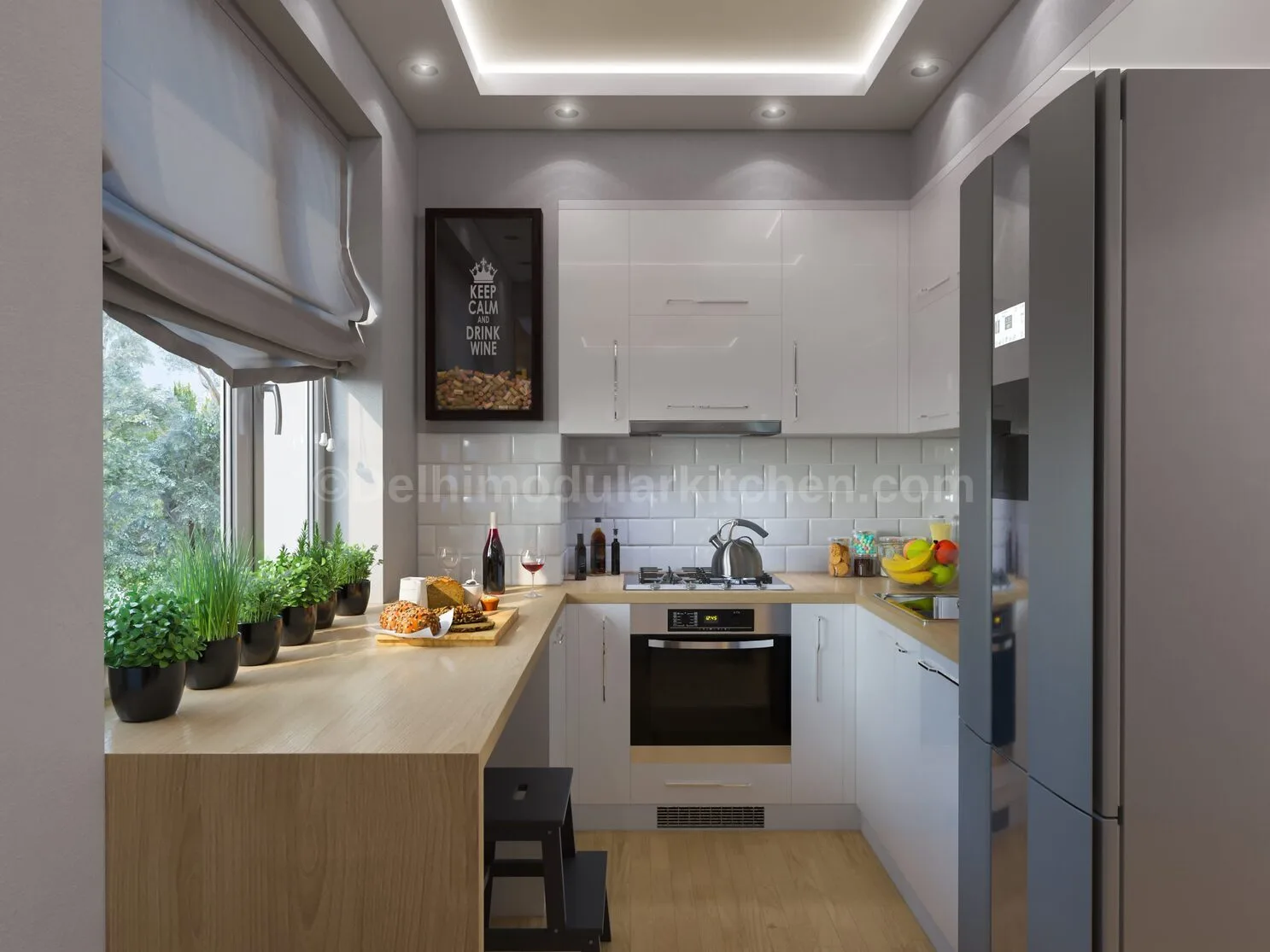Space-saving modular kitchen design with vertical storage and compact layout for small homes