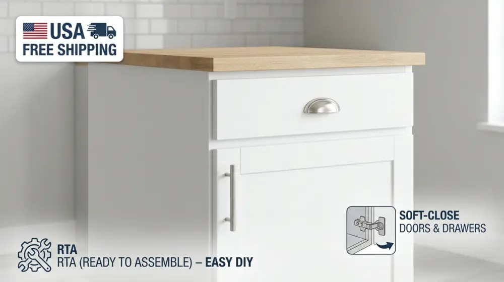 36 Inch White Shaker Base Kitchen Cabinet | Solid Wood, Soft Close, RTA USA